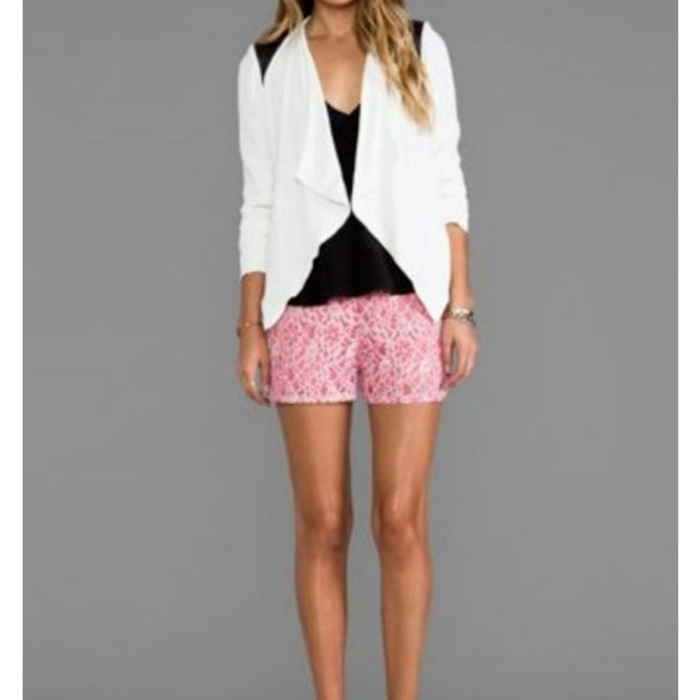 BB Dakota Margo Moto Jacket Blazer Size Medium M White Crepe Faux Leather Patch - Picture 2 of 11